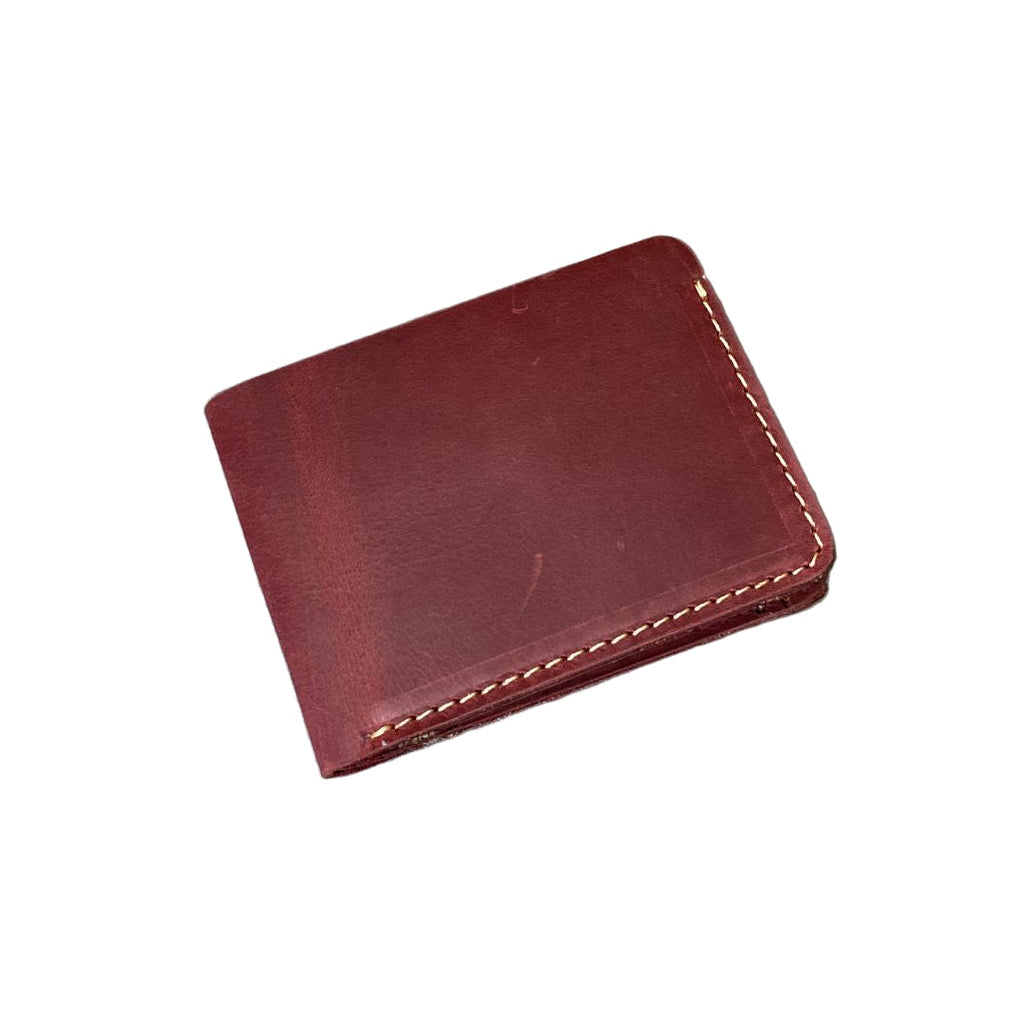 Leather Wallet Slim Bifold Design with Coin Pocket - Mahogany Red
