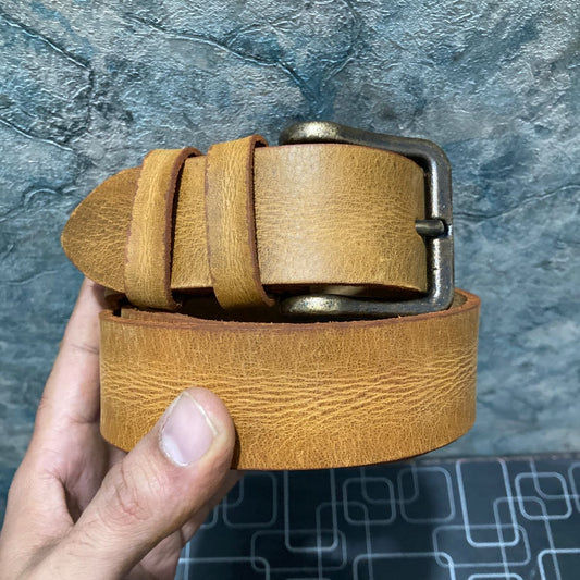 Leather Belt Strong Buckle Casual Camel