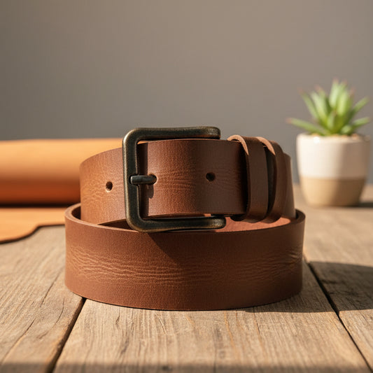 Brown Buffalo Real Leather Pull-Up Belt – Premium Vintage Style