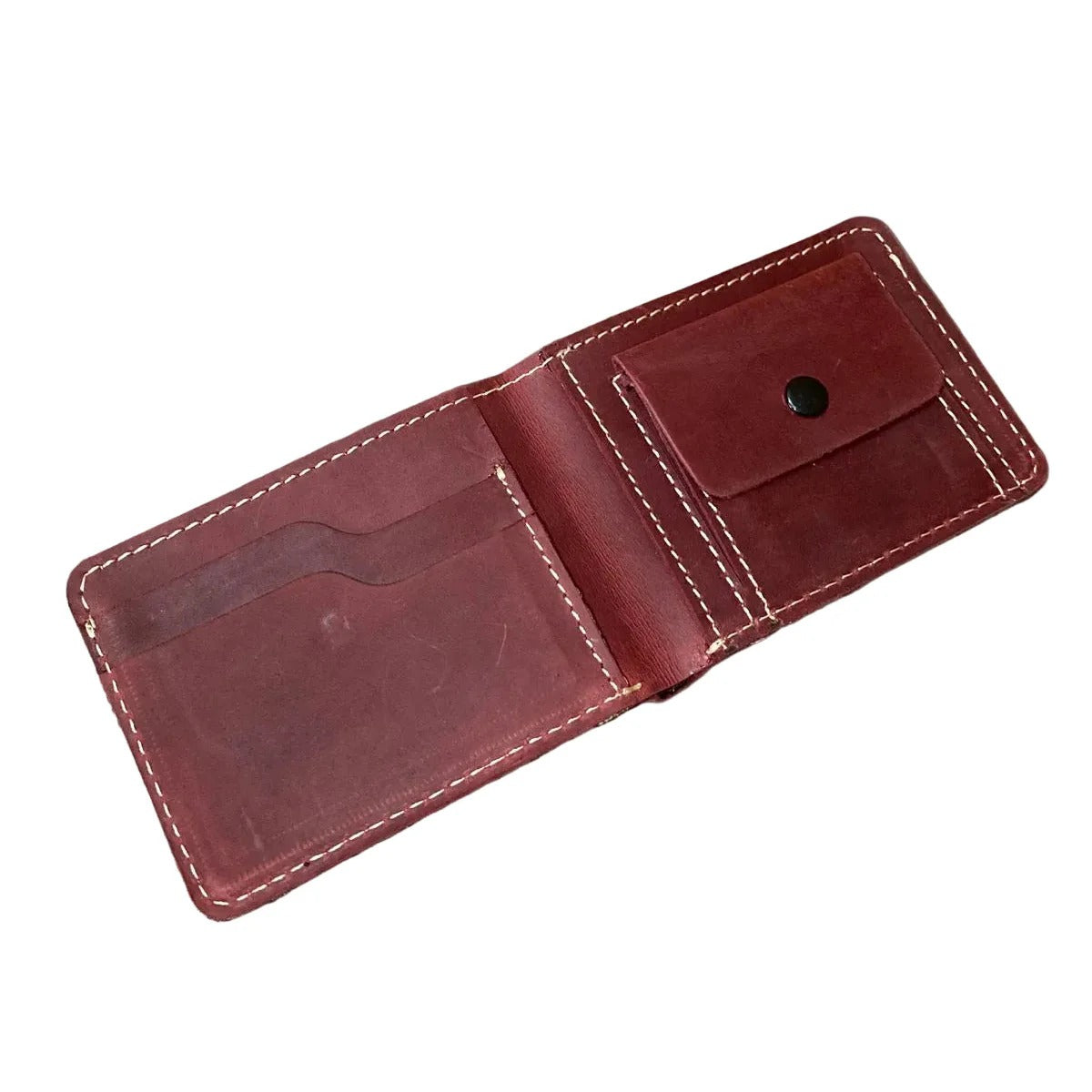Leather Wallet Slim Bifold Design with Coin Pocket - Mahogany Red